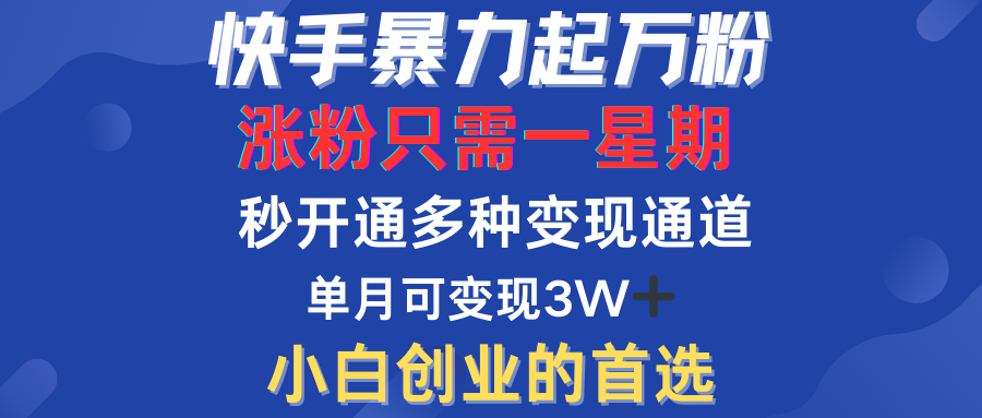 快手暴力起万粉，涨粉只需一星期！多种变现模式-网赚资源网
