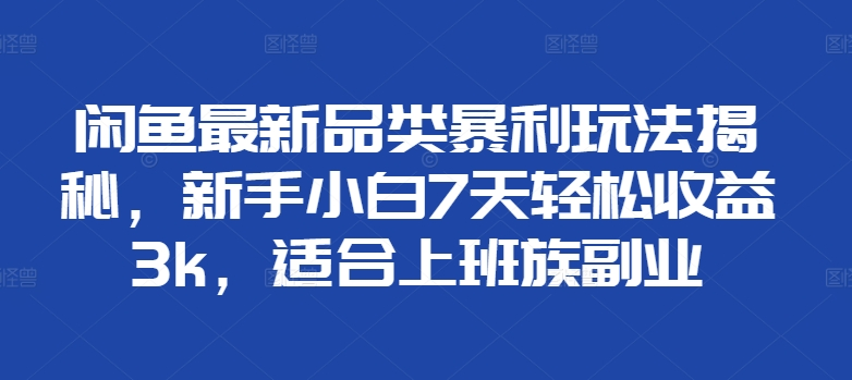 闲鱼最新品类暴利玩法揭秘，新手小白7天轻松赚3000+，适合上班族副业-网赚资源网