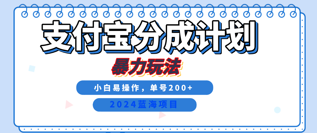 2024最新冷门项目，支付宝视频分成计划，直接粗暴搬运，日入2000+，有手就行！-网赚资源网