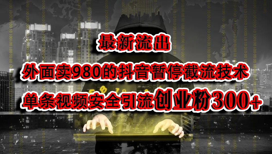 最新流出：外面卖980的抖音暂停截流技术单条视频安全引流创业粉300+-网赚资源网