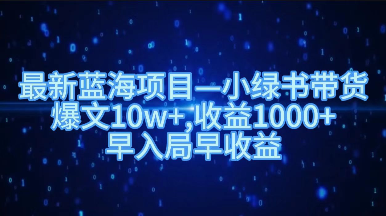 最新蓝海项目小绿书带货，爆文10w＋，收益1000＋，早入局早获益！！-网赚资源网