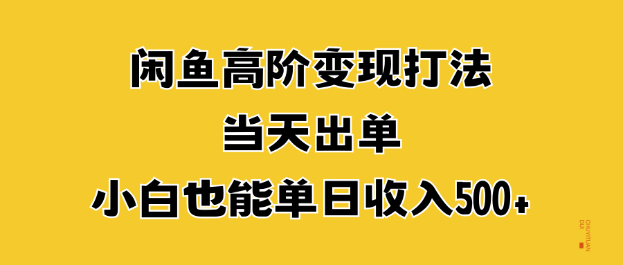 闲鱼高阶变现打法，当天出单，小白也能单日收入500+-网赚资源网