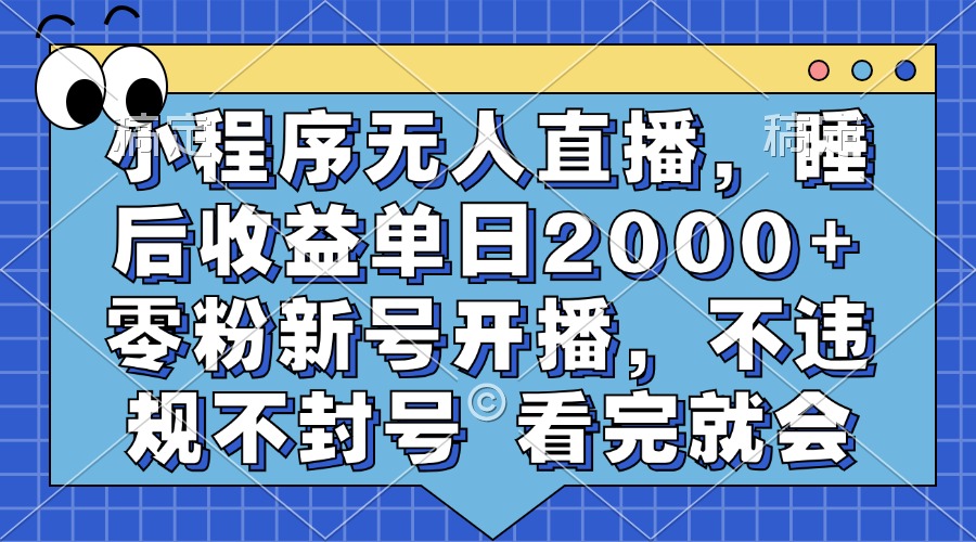 小程序无人直播，睡后收益单日2000+ 零粉新号开播，不违规不封号 看完就会-网赚资源网