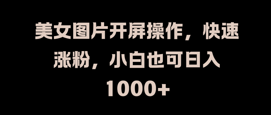 美女图片开屏操作，快速涨粉，小白也可日入1000+-网赚资源网
