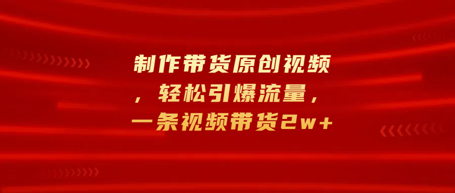 制作带货原创视频，轻松引爆流量，一条视频带货2w+-网赚资源网