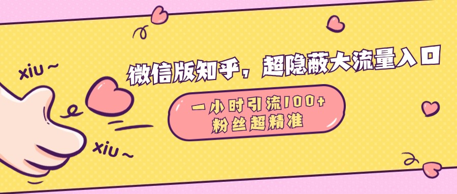 微信版知乎，超隐蔽流量入口，一小时引流100人，粉丝质量超高-网赚资源网