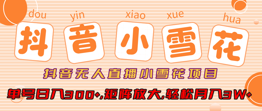 抖音无人直播，小雪花项目，单号日入300+,矩阵放大,轻松月入3W+-网赚资源网