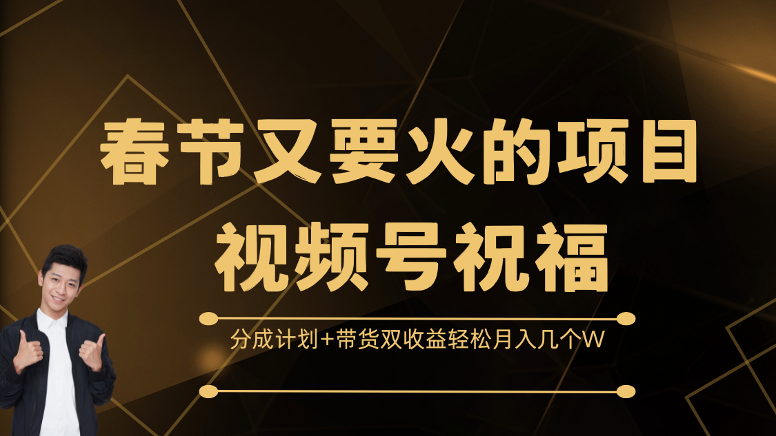 春节又要火的项目，视频号祝福，分成计划+带货双收益，轻松月入几个W-网赚资源网