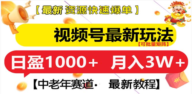 视频号独家玩法，老年养生赛道，无脑搬运爆款视频，日入1000+-网赚资源网