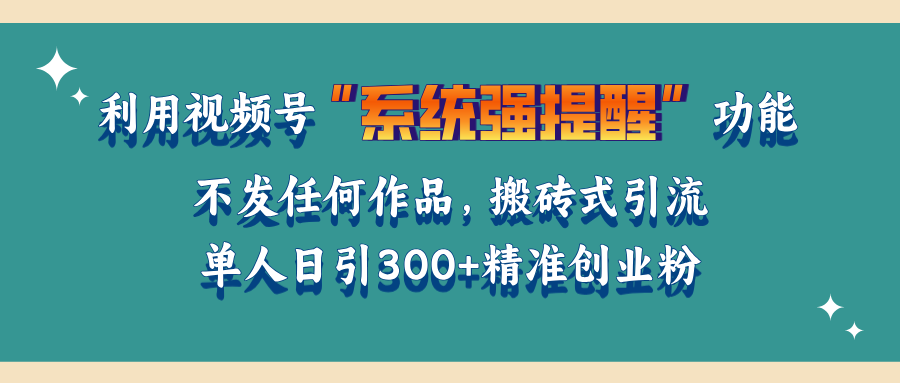 利用视频号“系统强提醒”功能，引流精准创业粉，无需发布任何作品，单人日引流300+精准创业粉-网赚资源网