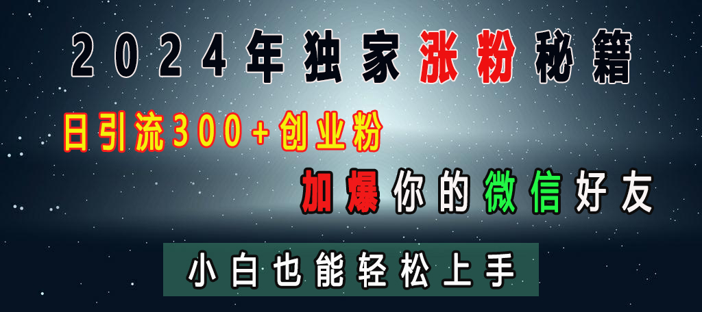 2024年独家涨粉秘籍，日引流300+创业粉，加爆你的微信好友，小白也能轻松上手-网赚资源网