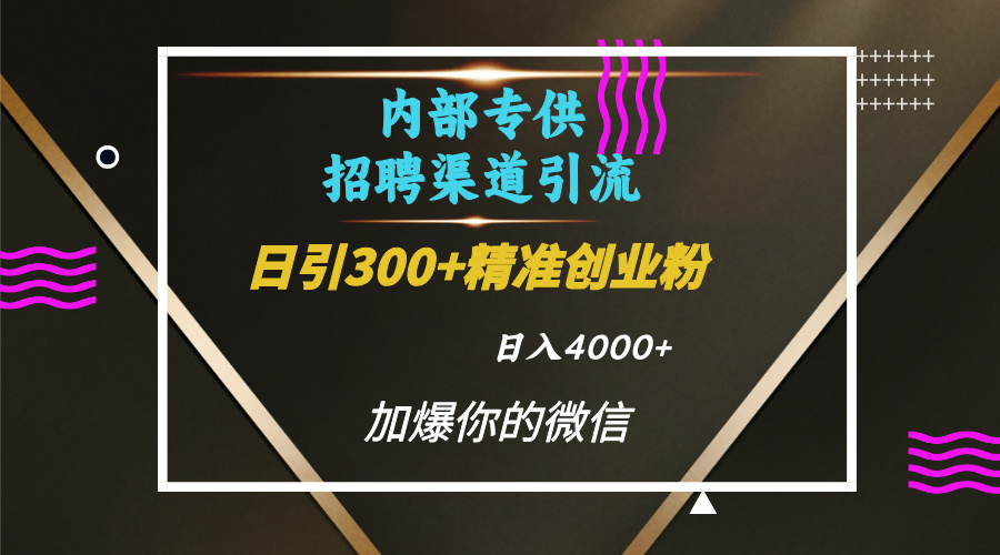 内部招聘引流技术，很实用的引流方法，流量巨大小白轻松上手日引300+精准创业粉，单日可变现4000+-网赚资源网
