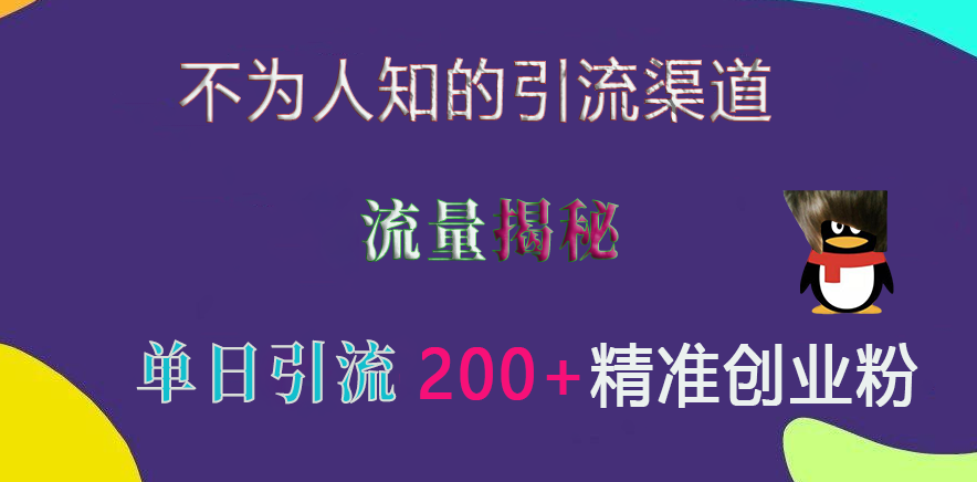 不为人知的引流渠道，流量揭秘，实测单日引流200+精准创业粉-网赚资源网