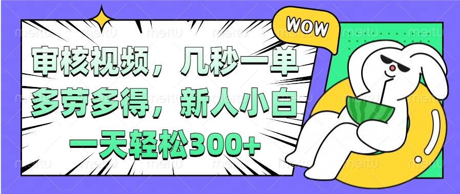 视频审核项目，几秒一单，多劳多得，新人小白一天轻松300+-网赚资源网