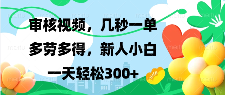 审核视频，几秒一单，多劳多得，新人小白一天轻松300+-网赚资源网