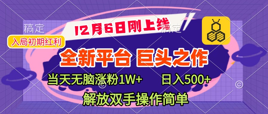 全新引流平台，巨头之作，当天无脑涨粉1W+，日入现500+，解放双手操作简单-网赚资源网