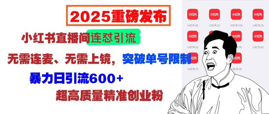 2025重磅发布：小红书直播间连怼引流，无需连麦、无需上镜，突破单号限制，暴力日引流600+超高质量精准创业粉-网赚资源网