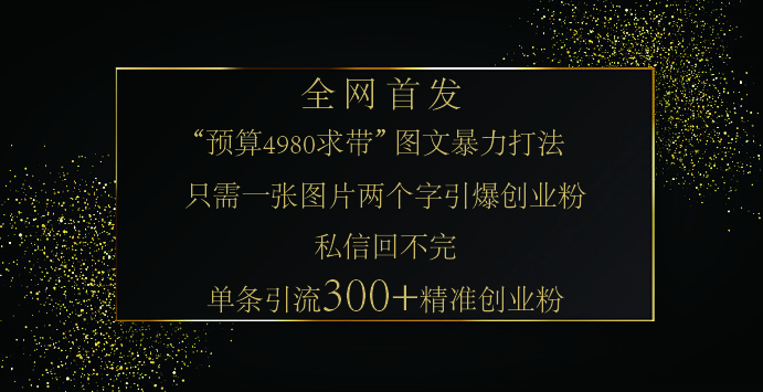 小红书，“预算 4980 带我飞” 的神奇图片引流法，堪称涨粉核武器！只需一张图，就能单条笔记凭借此方法，轻松引流 300 + 精准创业粉！-网赚资源网