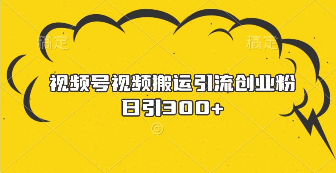视频号视频搬运引流创业粉，日引300+-网赚资源网