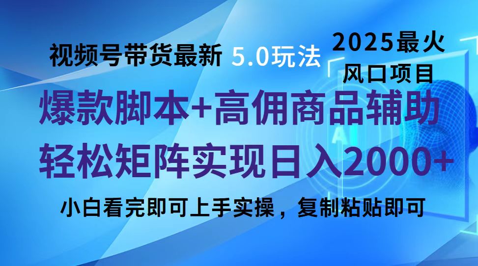 视频号带货最新5.0玩法，作品制作简单，当天起号，复制粘贴，脚本辅助，轻松矩阵日入2000+-网赚资源网