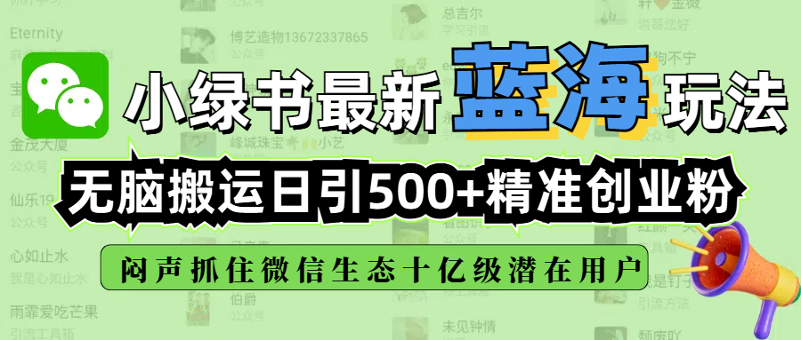 小绿书最新蓝海玩法，无脑搬运日引500+精准创业粉，闷声抓住微信生态十亿级潜在用户-网赚资源网