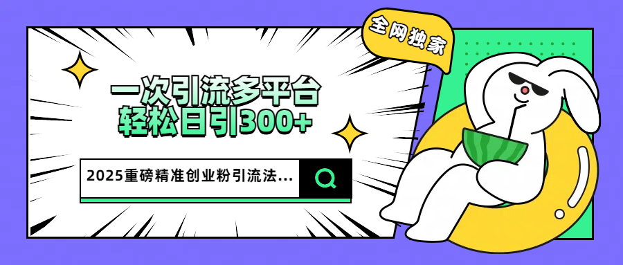 2025重磅全网独家引流法，一次多平台，轻松日引300+精准创业粉-网赚资源网