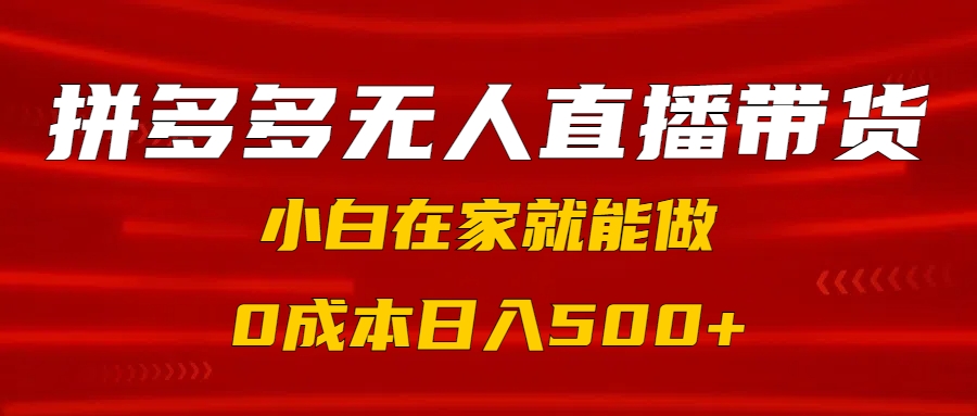 拼多多无人直播带货，小白在家就能做，0成本日入500+-网赚资源网