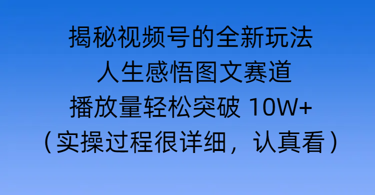 揭秘视频号的全新玩法 —— 人生感悟图文赛道-网赚资源网
