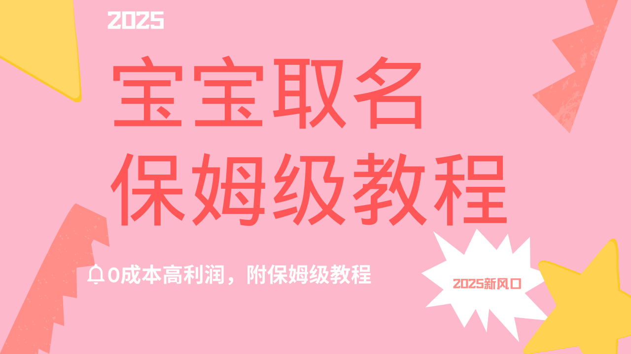 2025新风口项目宝宝取名，0成本高利润，附保姆级教程，月入过万不是梦-网赚资源网