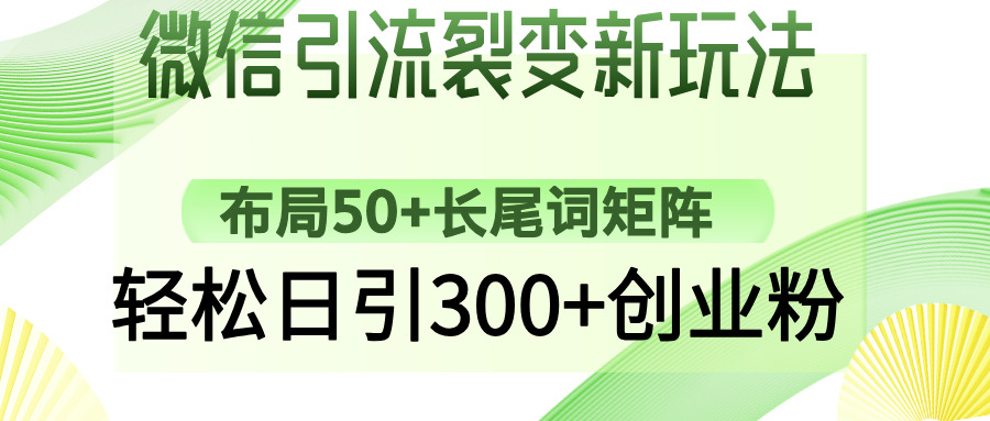 微信引流裂变新玩法：布局50+长尾词矩阵，轻松日引300+创业粉-网赚资源网