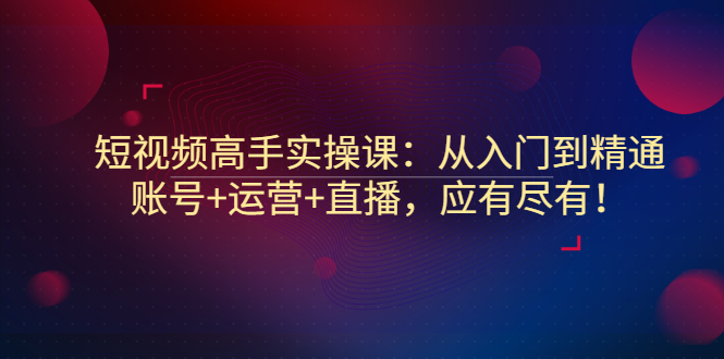 【副业项目3439期】短视频高手实操课：从入门到精通（怎样做短视频赚钱）-网赚资源网