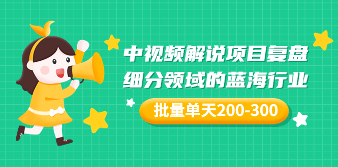 【副业项目3713期】中视频解说项目复盘：细分领域的蓝海行业，批量单天200-300收益-网赚资源网