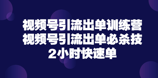 【副业项目3805期】视频号引流出单训练营，视频号引流技巧，2小时快速单-网赚资源网