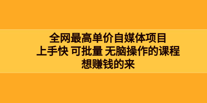 【副业项目3976期】全网最单高价自媒体项目：上手快 可批量 无脑操作的课程，想赚钱的来-网赚资源网