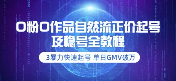 【副业项目3998期】0粉0作品自然流正价起号及稳号全教程：3暴力快速起号单日GMV破万-价值2980-网赚资源网