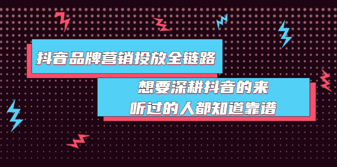 【副业项目4041期】抖音品牌营销投放全链路：想要深耕抖音的来，听过的人都知道靠谱-网赚资源网