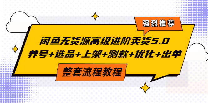 【副业项目4059期】闲鱼无货源高级进阶卖货5.0，养号+选品+上架+测款+优化+出单整套流程教程-网赚资源网