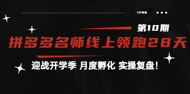 【副业项目4061期】《拼多多名师线上领跑28天-第10期》迎战开学季 月度孵化 实操复盘-网赚资源网