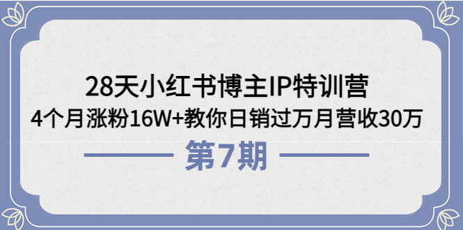 【副业项目4116期】28天小红书博主IP特训营《第6+7期》4个月涨粉16W+教你日销过万月营收30万-网赚资源网