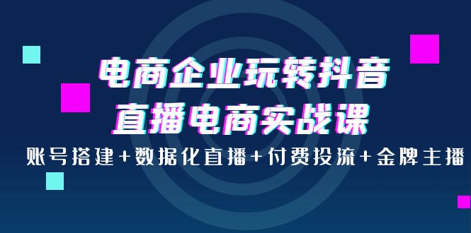 【副业项目4147期】电商企业玩转抖音直播电商实战课：账号搭建+数据化直播+付费投流+金牌主播-网赚资源网