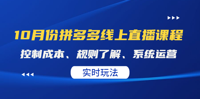 【副业项目4438期】某收费10月份拼多多线上直播课： 控制成本、规则了解、系统运营，实时玩法-网赚资源网