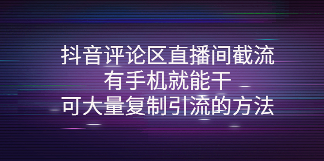 【副业项目4380期】抖音评论区直播间截流，有手机就能干，可大量复制引流的方法-网赚资源网