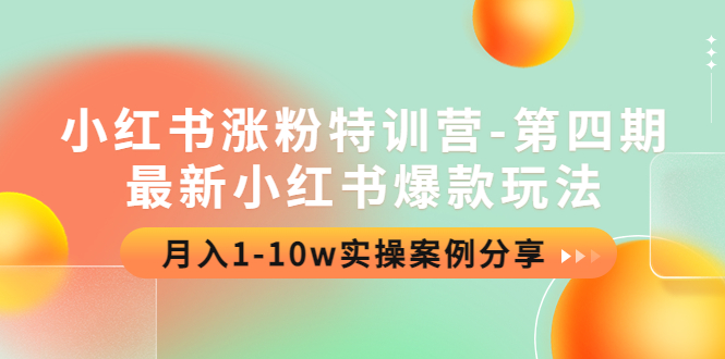 【副业项目4595期】小红书涨粉特训营-第四期：最新小红书爆款玩法，月入1-10w实操案例分享-网赚资源网
