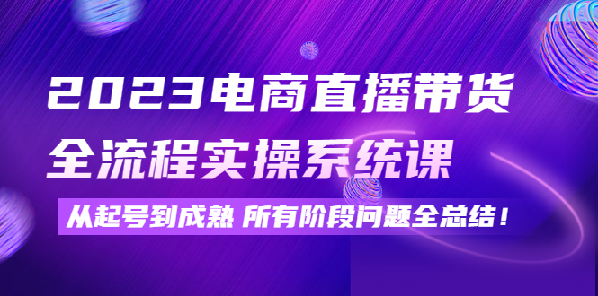 【副业项目4598期】2023电商直播带货全流程实操系统课：从起号到成熟所有阶段问题全总结-网赚资源网