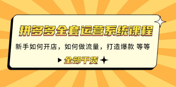 【副业项目4693期】拼多多全套运营系统课程：新手如何开店 如何做流量 打造爆款 等等 全部干货-网赚资源网