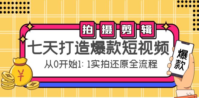 【副业项目4695期】七天打造爆款短视频：拍摄+剪辑实操，从0开始1:1实拍还原实操全流程-网赚资源网