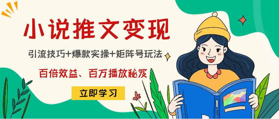【副业项目4811期】小说推文训练营：引流技巧+爆款实操+矩阵号玩法，百倍效益、百万播放秘笈-网赚资源网
