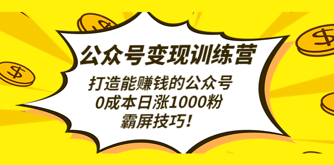 【副业项目4828期】公众号变现训练营（第3期）打造能赚钱的公众号，0成本日涨1000粉，霸屏技巧-网赚资源网