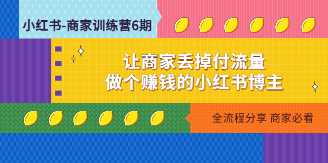 【副业项目5003期】小红书-商家训练营12期：让商家丢掉付流量，做个赚钱的小红书博主-网赚资源网