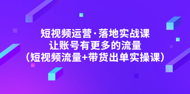 【副业项目5154期】短视频运营·落地实战课 让账号有更多的流量（短视频流量+带货出单实操）-网赚资源网